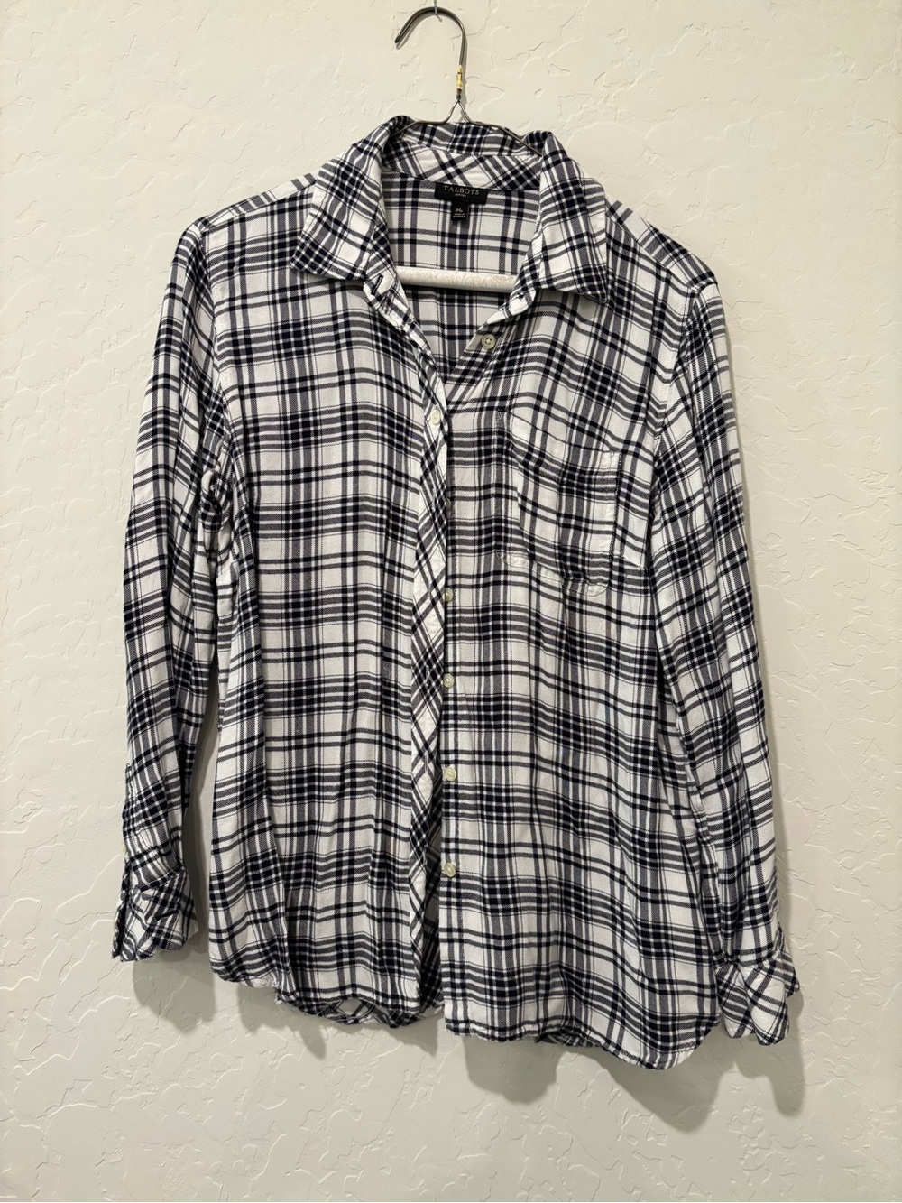 Talbots Black & White Plaid Button-Up Shirt